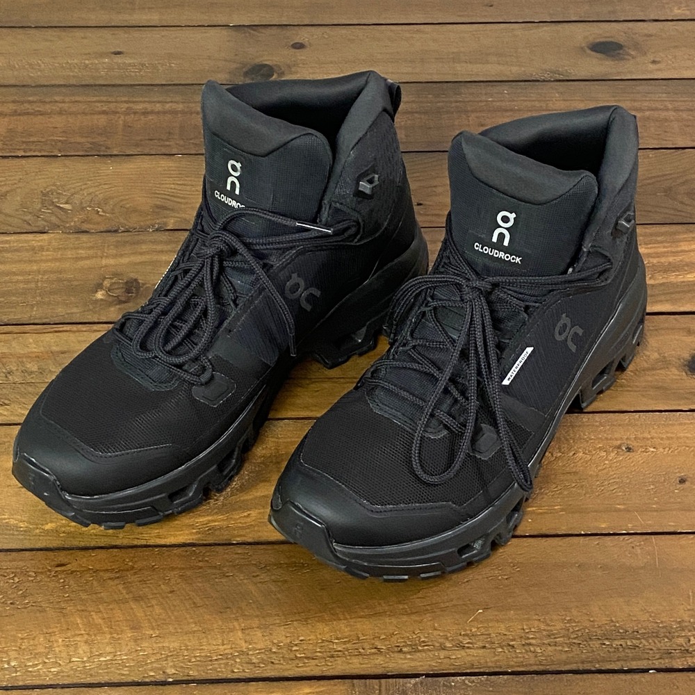 On Cloudrock Mid Waterproof Black Black Mens Hiking Boots 11 3MF10161043